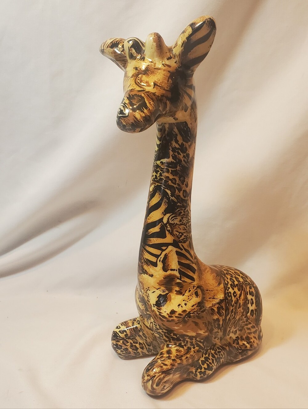 La Vie Vintage Decorative Ceramic Patchwork Glazed Giraffe Figurine Retro MCM